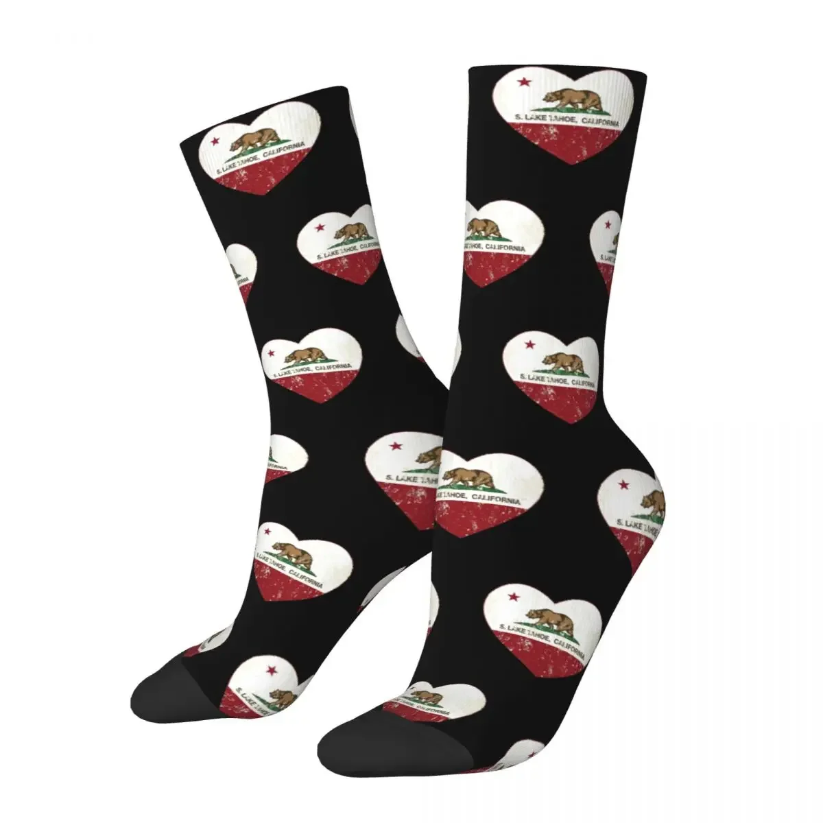 

Crazy Design South Lake Tahoe California Love Heart Flag Soccer Socks Polyester Crew Socks for Women Men