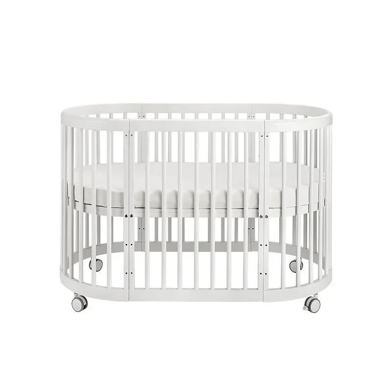 For Oval Crib Multifunctional Pine Children's Bed European White Newborn Baby Movable Splicing Bed