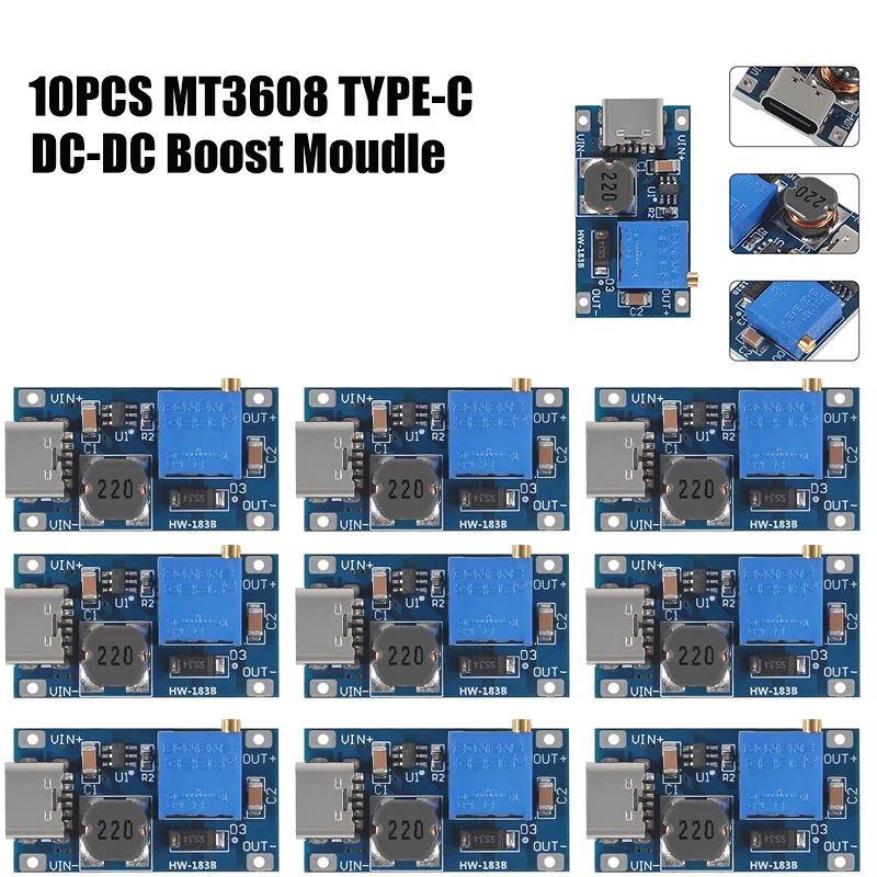 1-10 قطعة MT3608 قابل للتعديل تصعيد وحدة الجهد المنظم مايكرو/TYPE-C التوصيل 2 فولت-24 فولت إلى 5 فولت-28 فولت 2A خطوة المتابعة DC-DC دفعة محول