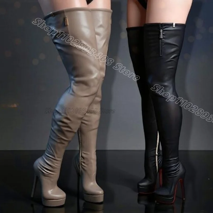 Black Platform Elastic Stiletto Boots Round Toe Fashion British Style Women Dress Party Over Knee Boots 2025 Zapatos Para Mujere