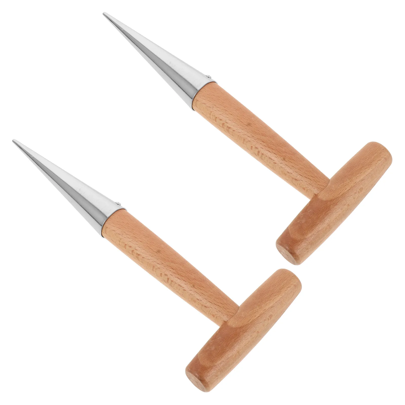 2Pcs Stainless Steel Wood Handle Planting Hole Puncher Dibber for Succulents Vegetables Transplanting Weeding Soil Loosening