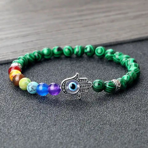 Buddist 6MM 7 Chakra Natural Stone Beaded Bracelet Women Men Turkish Evil Eye Couple Bracelet&Bangle Chain Jewelry Pulsera Gift