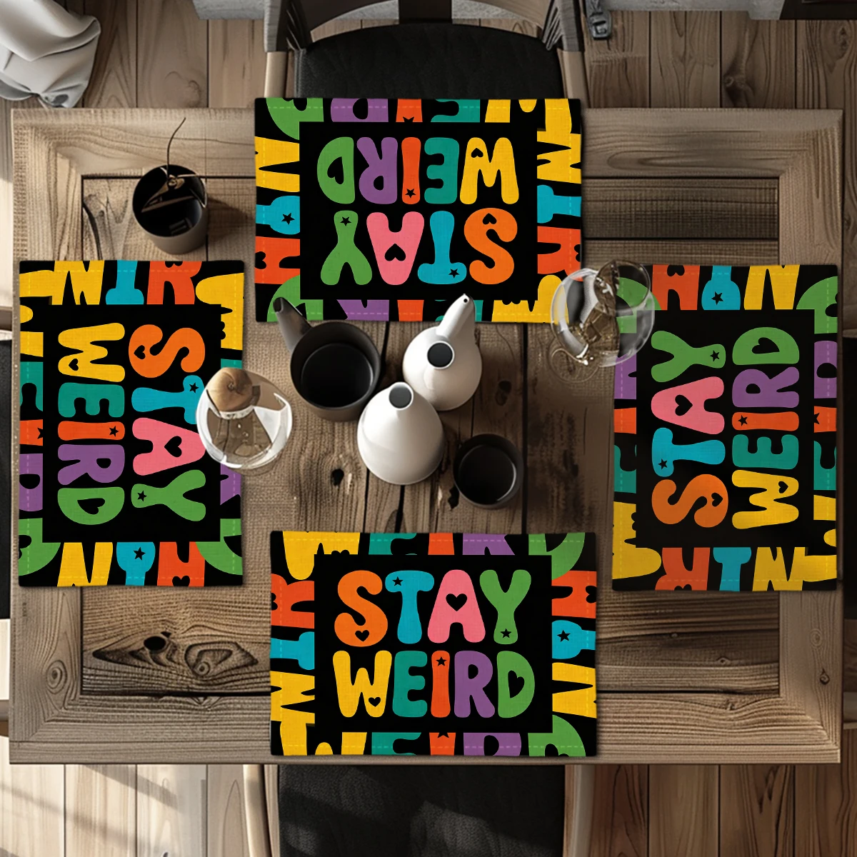 Cute Snorkeling Cat Underwater Pattern Polyester Placemats & Coasters - Fun Table Decor for Home Dining, Kitchen and Daily Use