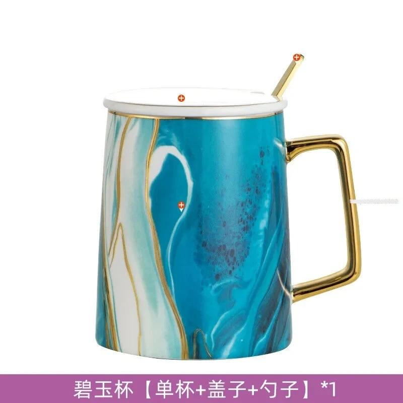 Europen Luxury Marble Pattern Porcelain Coffee Mug With Gold Handle Personalized Couple Mugs Elegant Tea Cup For Father Boy