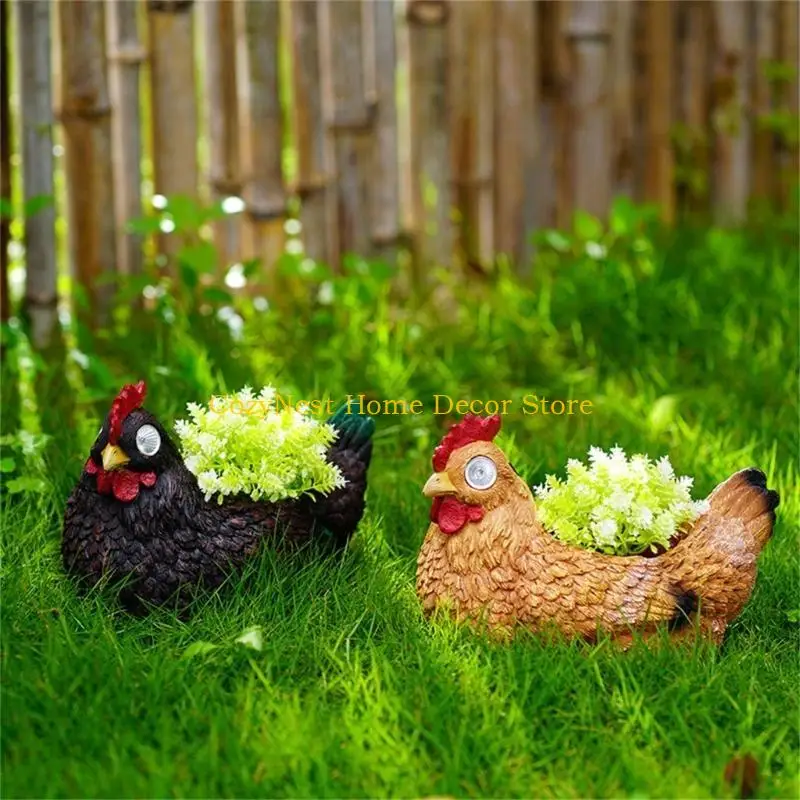 92MF Solar Hen Statue Lights Animal Garden Lights Outdoor Waterproof Decorative Figurine For Yard Walkway Backyard Cartoon