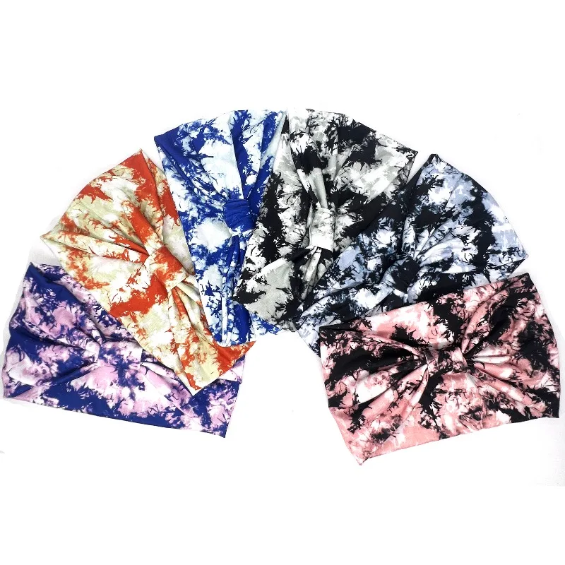 Tie Dye Wide Knotted Headbands For Women Vintage Turban Headwrap Girls Hair Bands Accessories Elastic Bandanas Yoga Headscarf