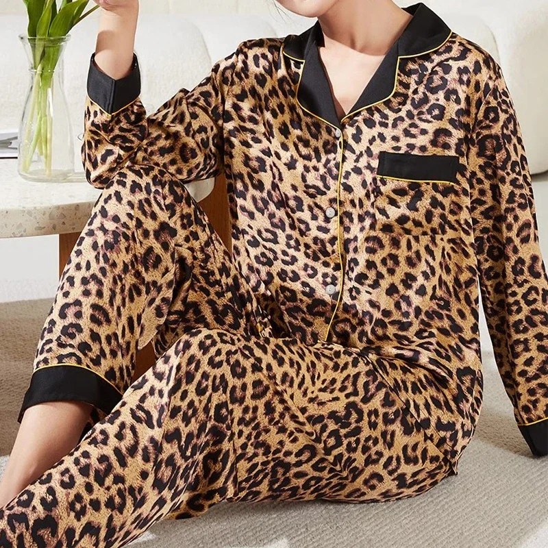 Europe & American Retro Leopard Women\'s Pajamas Elegant Trendy Print Lazy Fashion Sleepwear 2024 New Summer 2pcs Casual Homewear