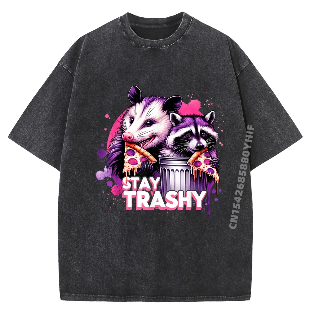 

Забавные кремовые футболки Stay Trashy Raccoons Opossums Animals Lover, натуральные мужские топы большого размера, футболки, роскошная стираная одежда