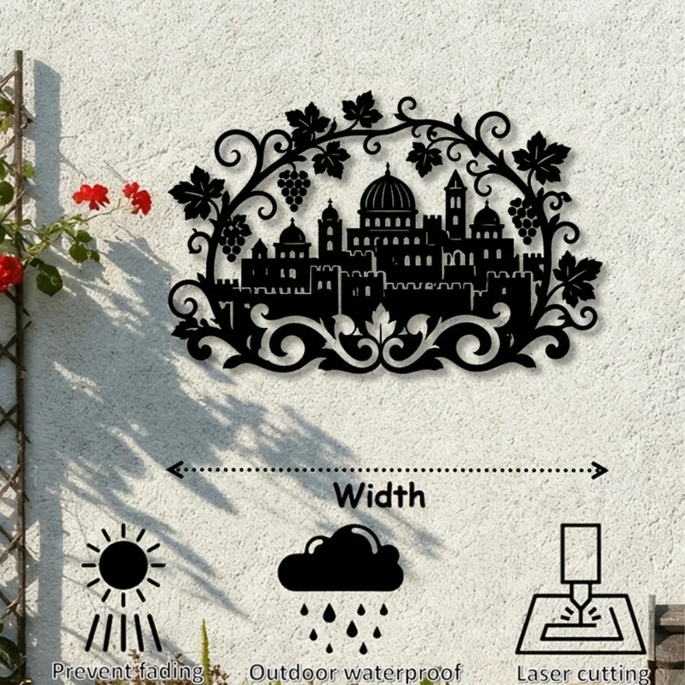 CIFBUY 2D Flat Jerusalem Skyline Vineyard Metal Wall Decor, Weather‑Resistant Iron Hanging Sculpture Plaque