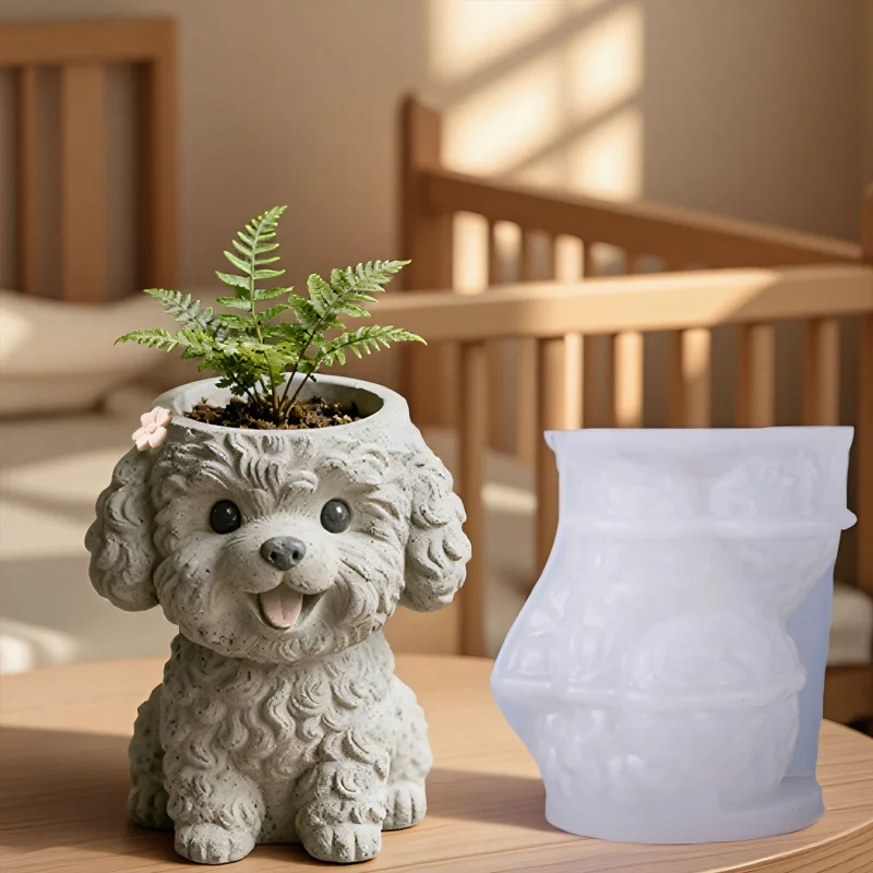 Cute Teddy Dog Aromatherapy Candle Cup Silicone Mold DIY Handmade Concrete Gypsum Storage Box Succulent Plant Flowerpot Mold