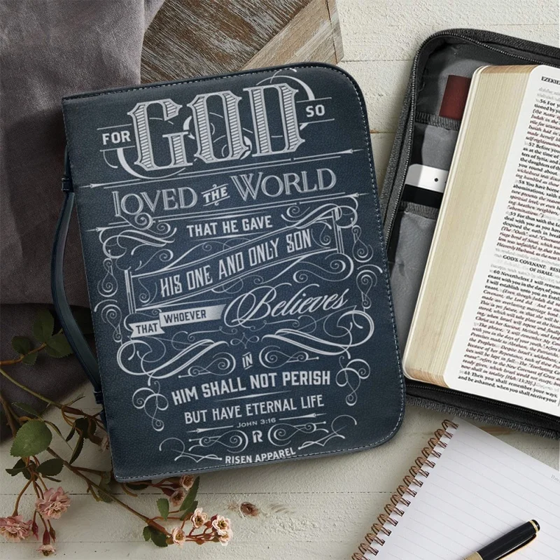 For God So Loved The World Print Women Zipper Handle Handbags Bible Hymns Custom Bible Cover Case Carrying Bible Storage Bags