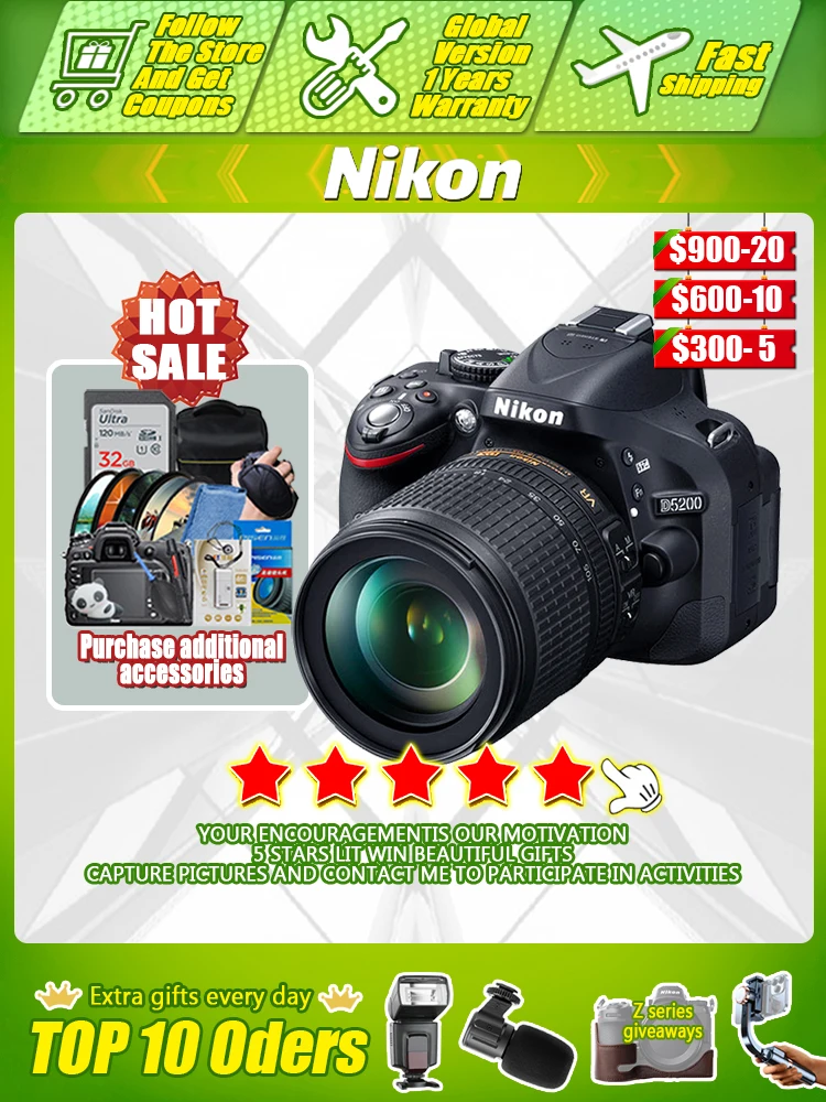 Nikon D5200 DSLR Camera with DX NIKKOR 18-55mm f/3.5-5.6G VR Lens