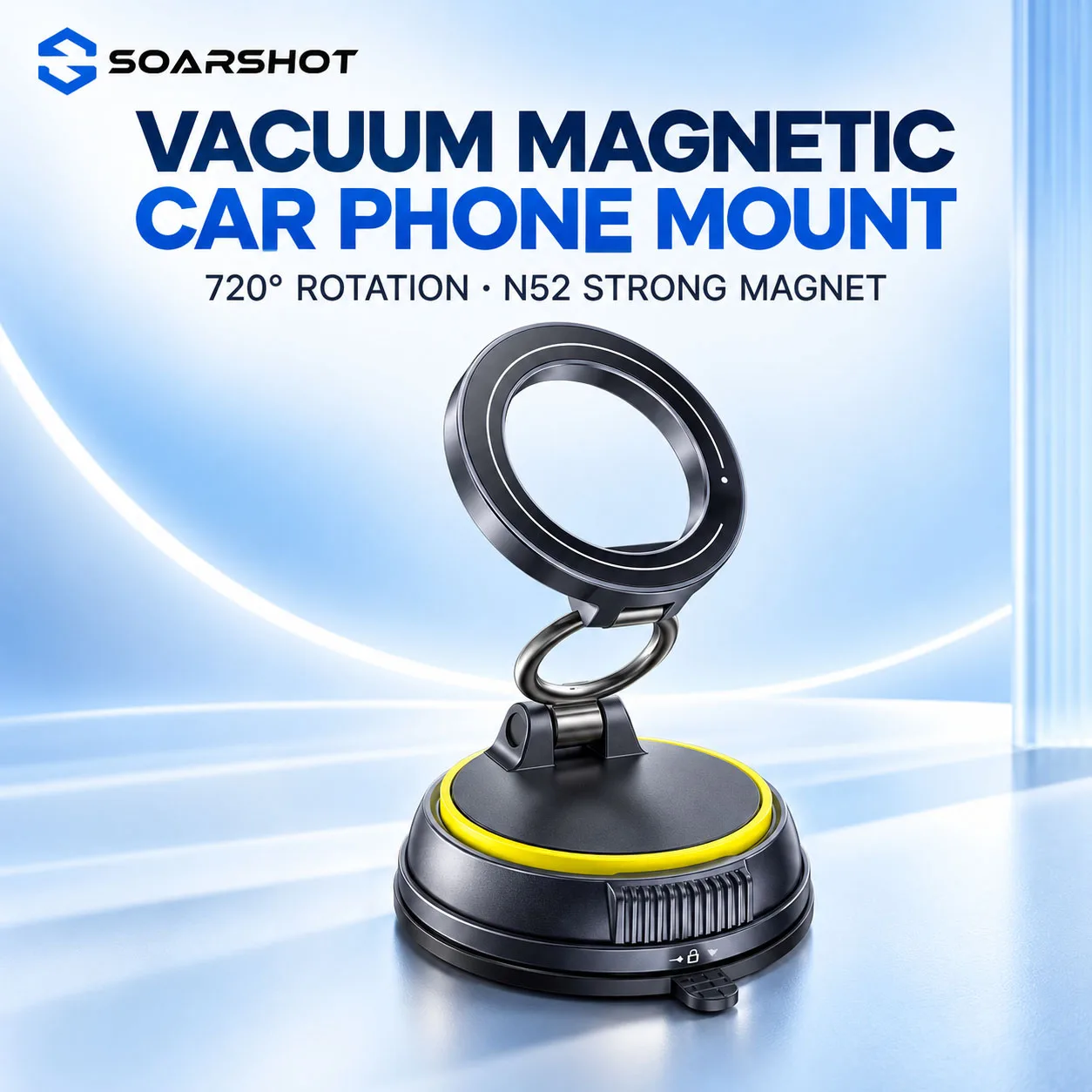 SOARSHOT VMM-991 Vacuum Magnetic Car Phone Mount 720° Rotating N52 Strong Suction Holder for Dashboard GPS Navigation
