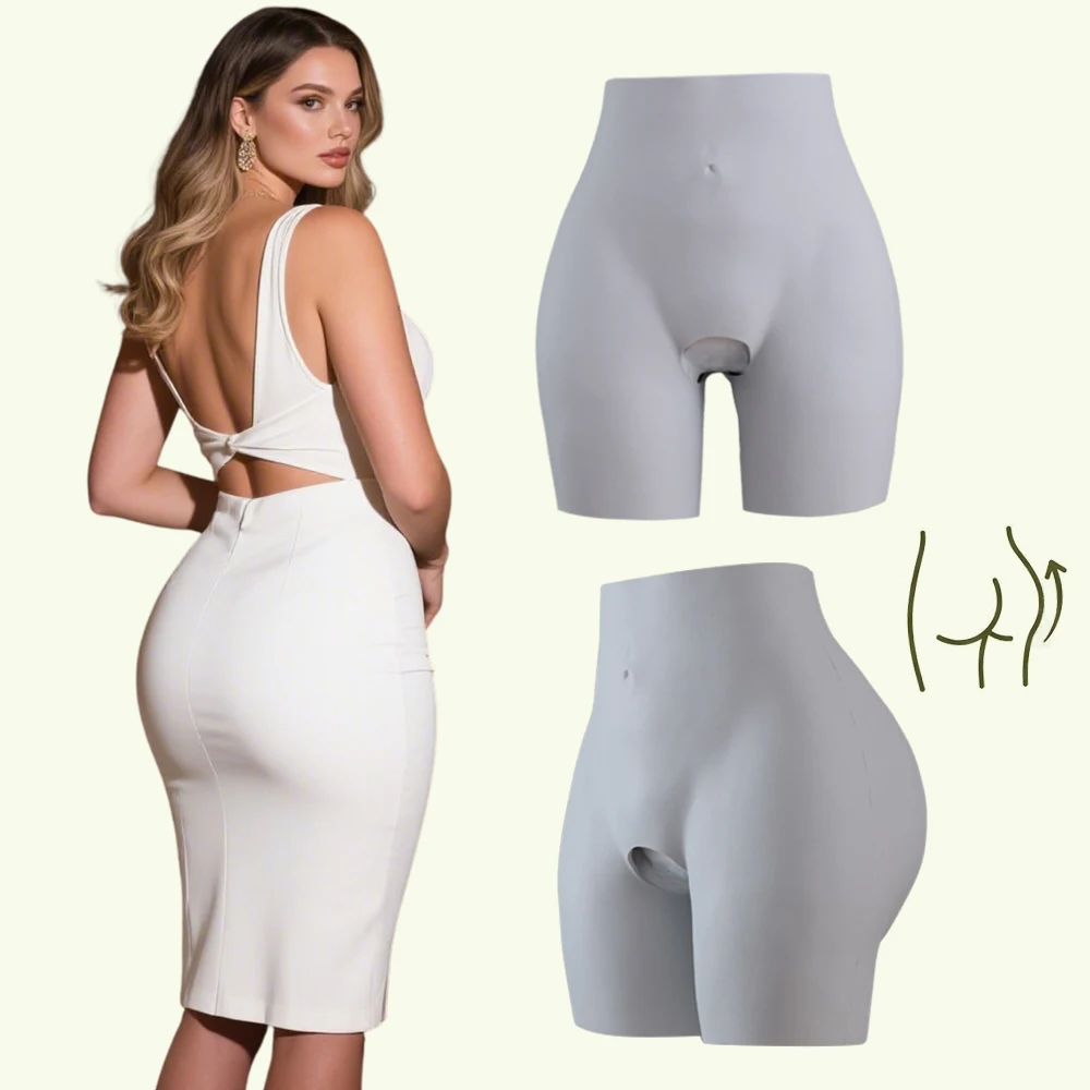 

Women's Gray Silicone Fake Butt Padded Pants - Open Crotch Hip Lifter Curve Shaping Underwear for Crossdressers