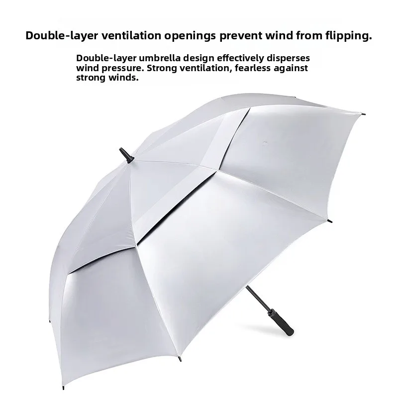 

Auatic Large Ultraviolet Sunade Rain Umbrella 80cm Titanium Silver Glue Double Layer Fiber Golf Umbrella Waterproof