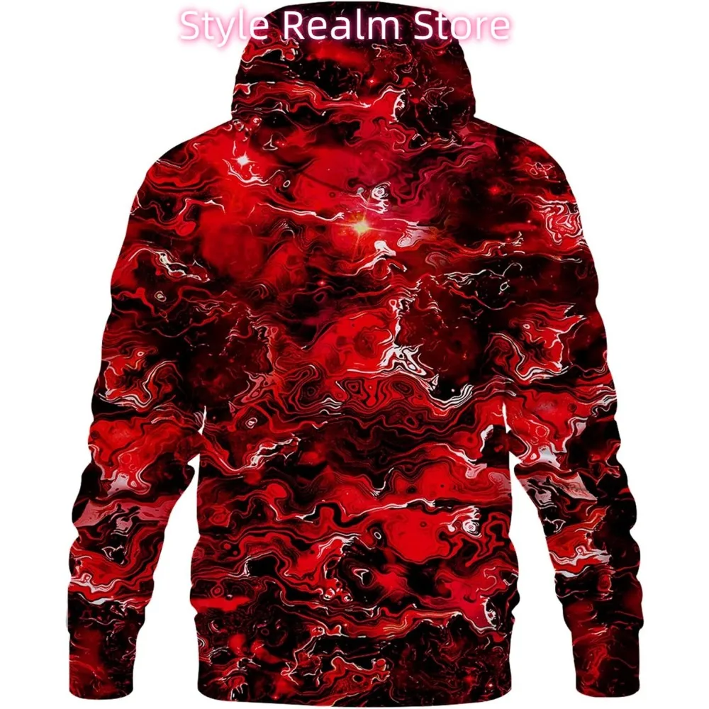 سويت شيرت بقلنسوة مطبوع ثلاثي الأبعاد للجنسين، بلوفر كاجوال بقلنسوة مع جيوب كبيرة