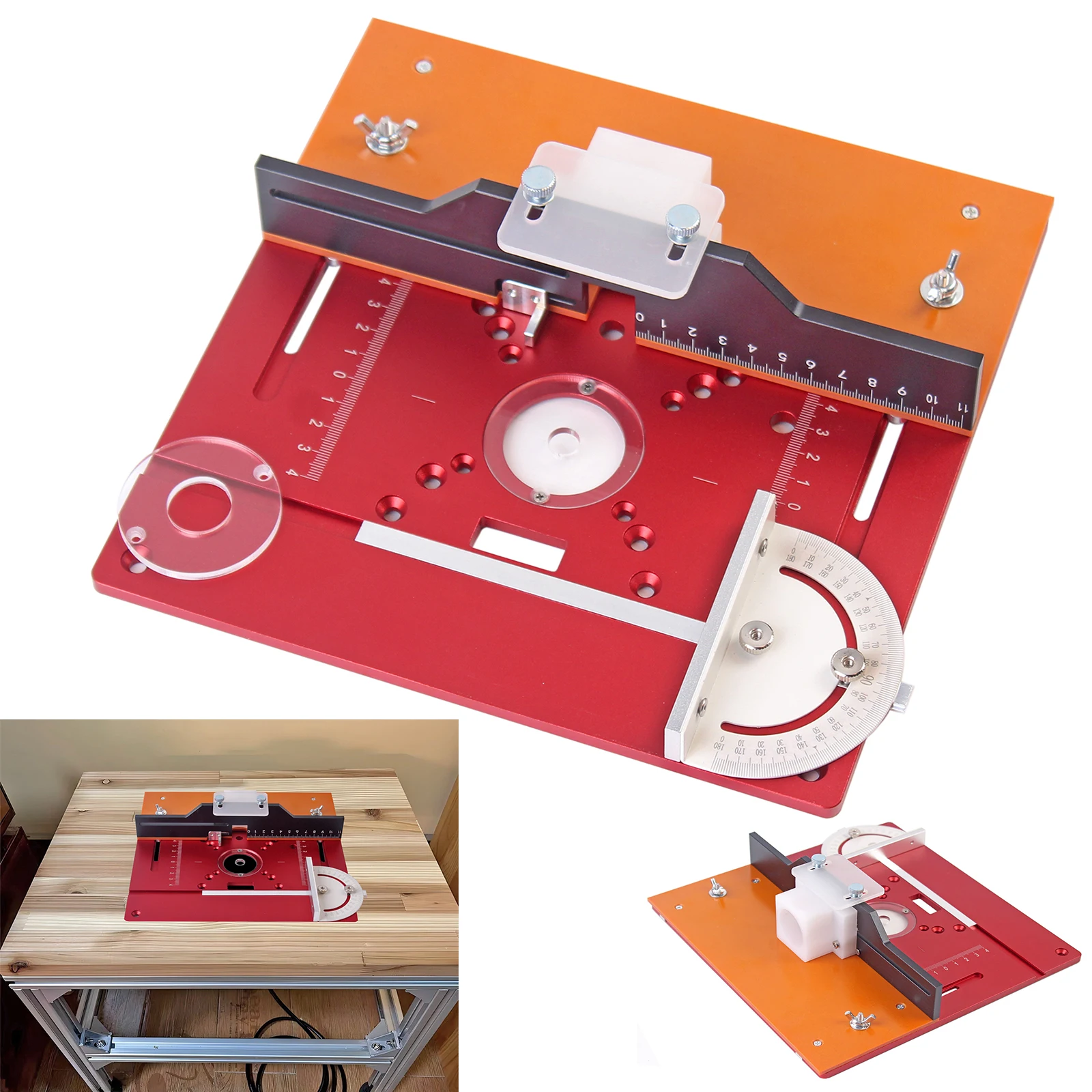 

Aluminium Router Table Insert Plate Electric Wood Milling Flip Board with Miter Gauge Guide Set Table Saw Woodworking Workbench