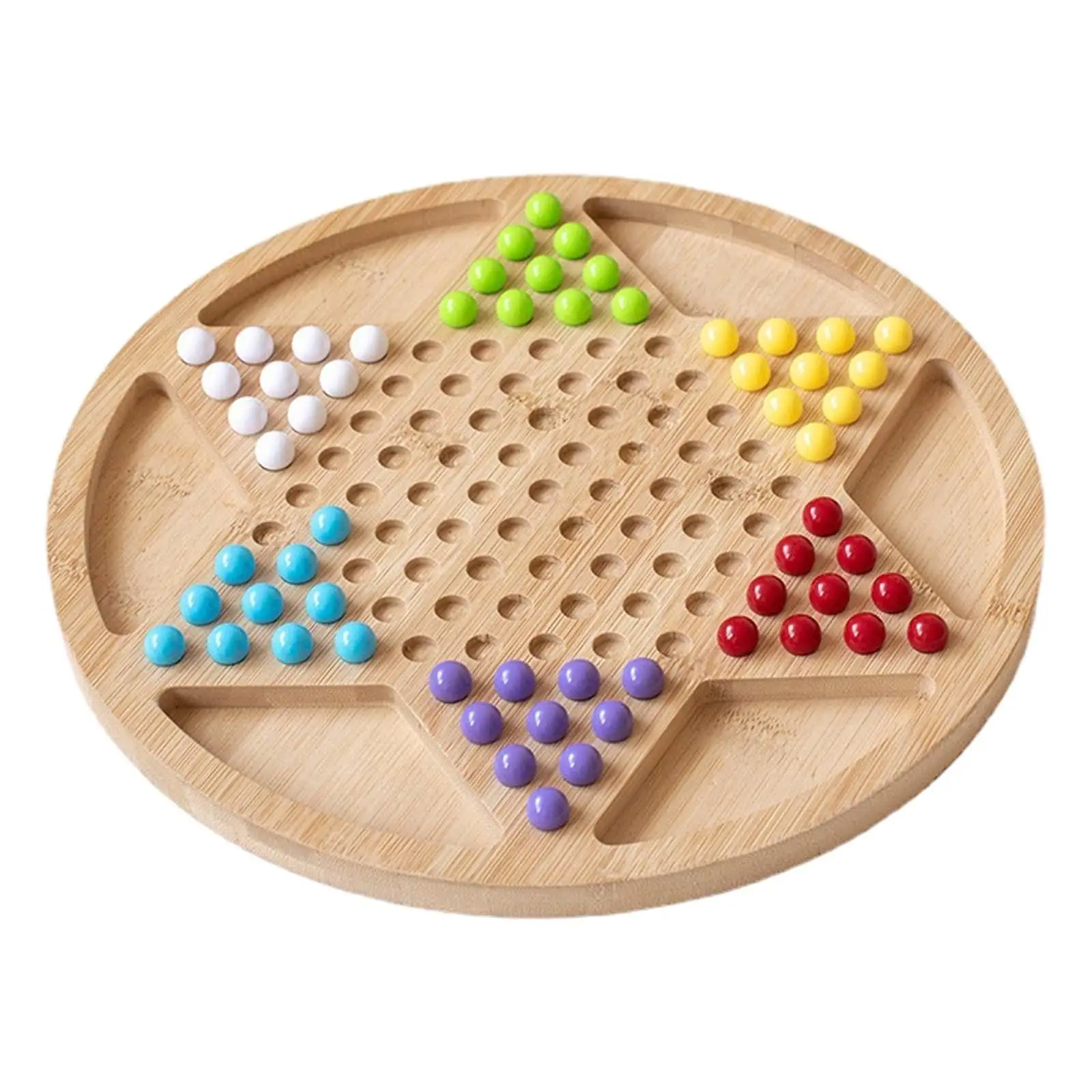 Wooden Chinese Draughts Educational Hexagonal Checkers Game Family Fun Board Game with 60 Marbles