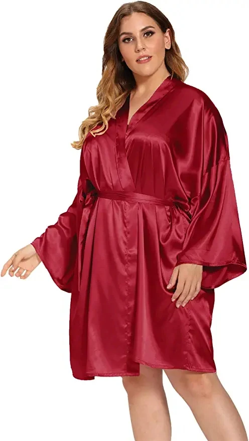 Loose Women Sexy Sleepwear Oversize Nightdress Satin Silky Kimono Bathrobe Gown Casual Intimate Lingerie Bridal Wedding Gift 3XL