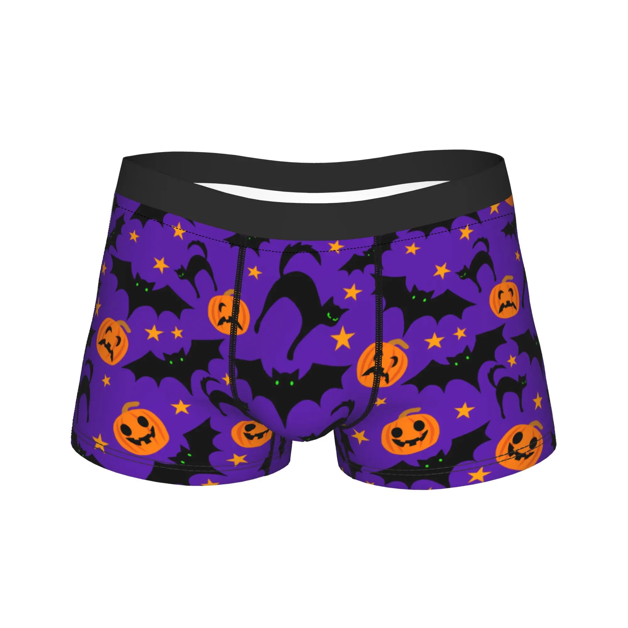 Men's Halloween Pumpkins Bats Witch Cats Long Underwear  Humor Boxer Briefs Shorts Panties Male Soft Underpants M-XXL