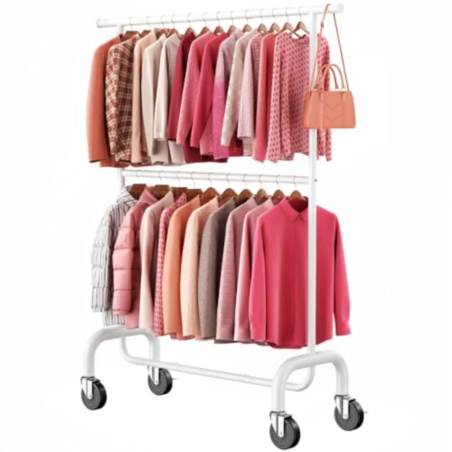 

Heavy Duty Clothes Rack, 78.35" Rolling Clothing Rack for Hanging Clothes with Lockable Wheels, 6-Level Adjustable Double Rod G