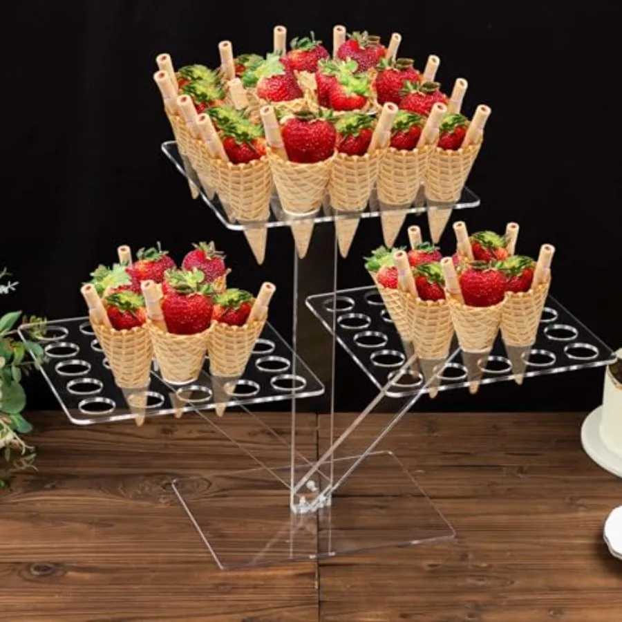 

18-дюймовая высокая прозрачная 3-уровневая акриловая мини-подставка для кексов с 72 слотами, складная пластиковая стеклянная подставка для мороженого