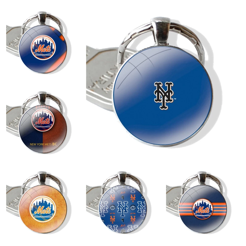 New York Mets Keychain Handmade Glass Cabochon Key Ring Holder Pendant Key Chains