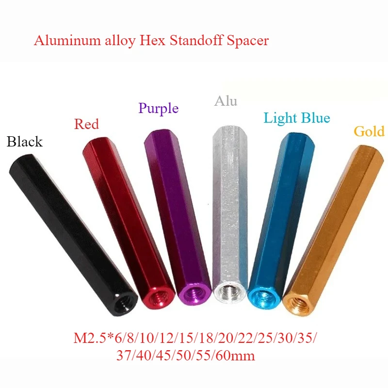 

10 шт./лот M2,5 H = 5 мм, цветные винты для прокладок, стойки из алюминиевого сплава, шестигранная прокладка M2,5 * 6/8/10/12/15/18/20/22 до 60 мм