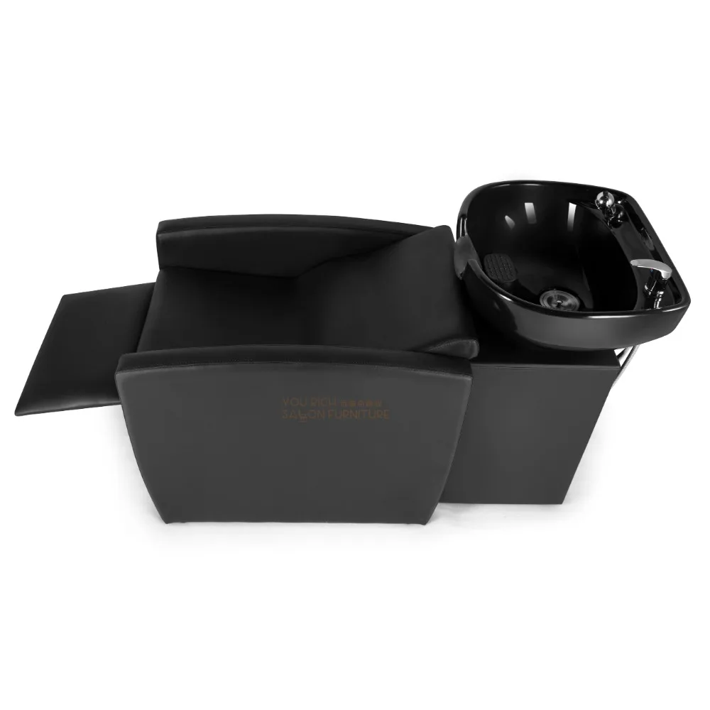 Black Shampoo Chair Comfortable Shampoo Chair Adjustable Leg Support Shampoo Chair Ceramic Basin  Head Massage
