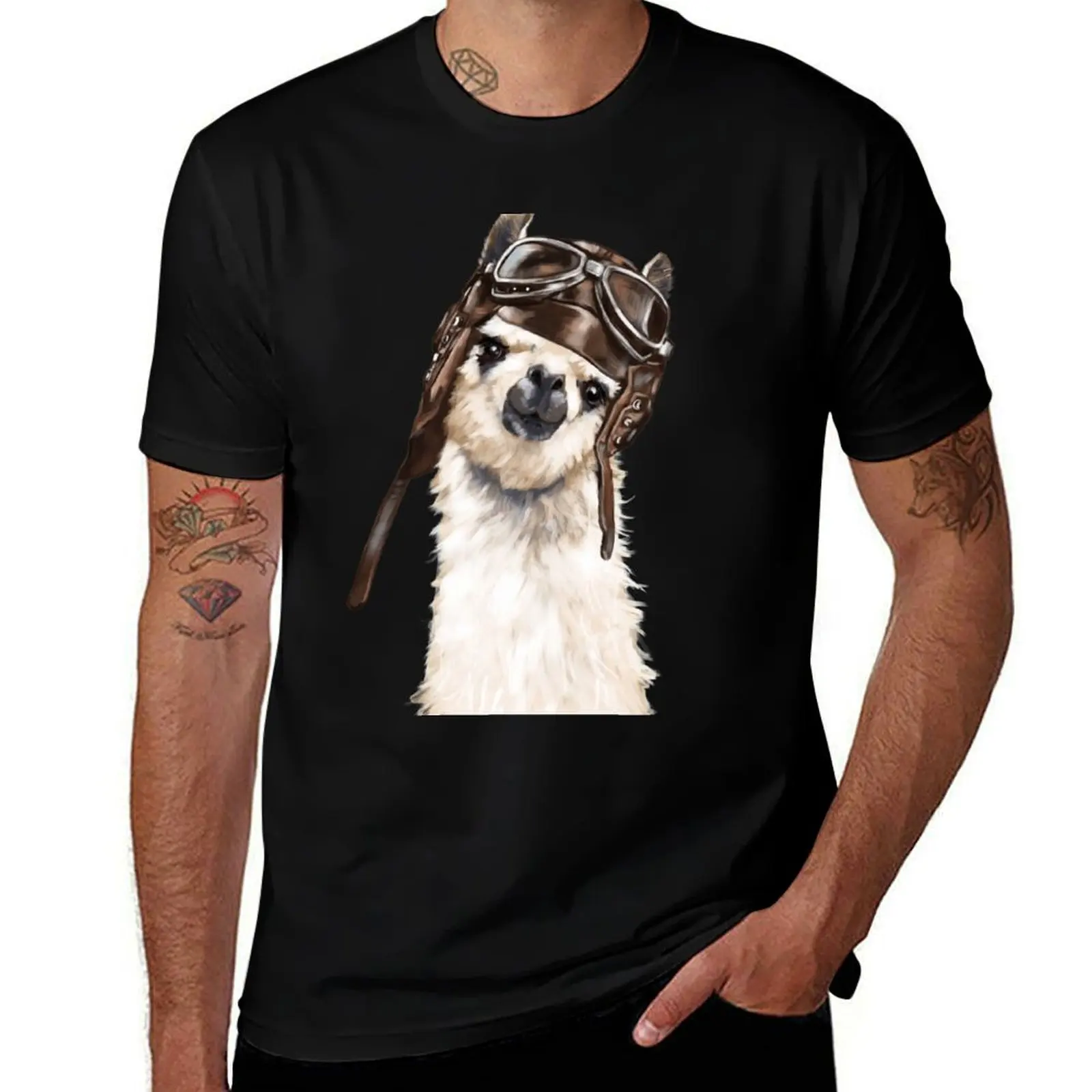 Pilot Llama T-Shirt Casual Holiday Short Sleeve Tee T-Shirt