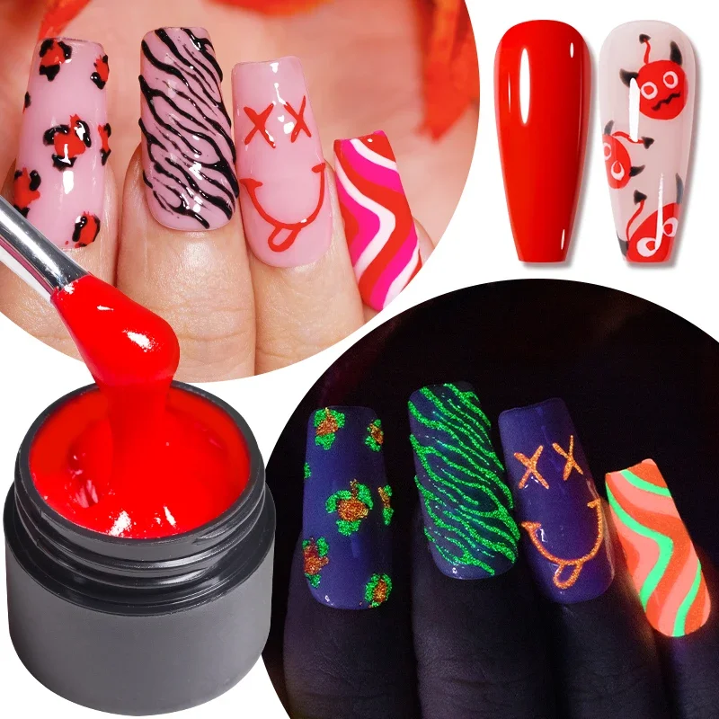 Glow-in-the-Dark Neon Colors No Wipe Painting Gel Nail Polish DIY Luminous Drawing Liner Gel Soak Off Nail Art Varnish Manicure