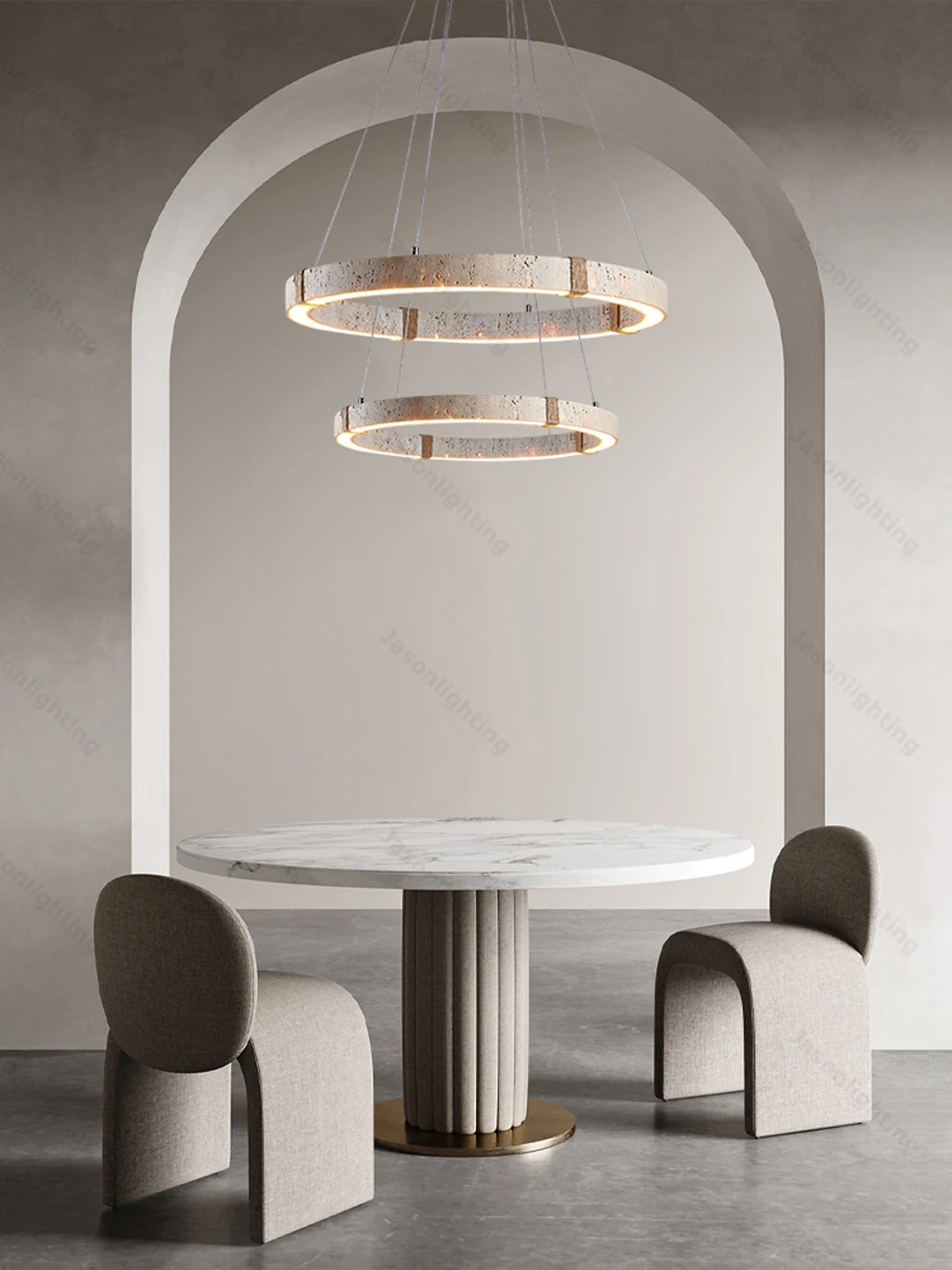 Elevate Your Living Room With Our Natural Stone Ring Dimmable LED Chandelier High-end Pendant Light