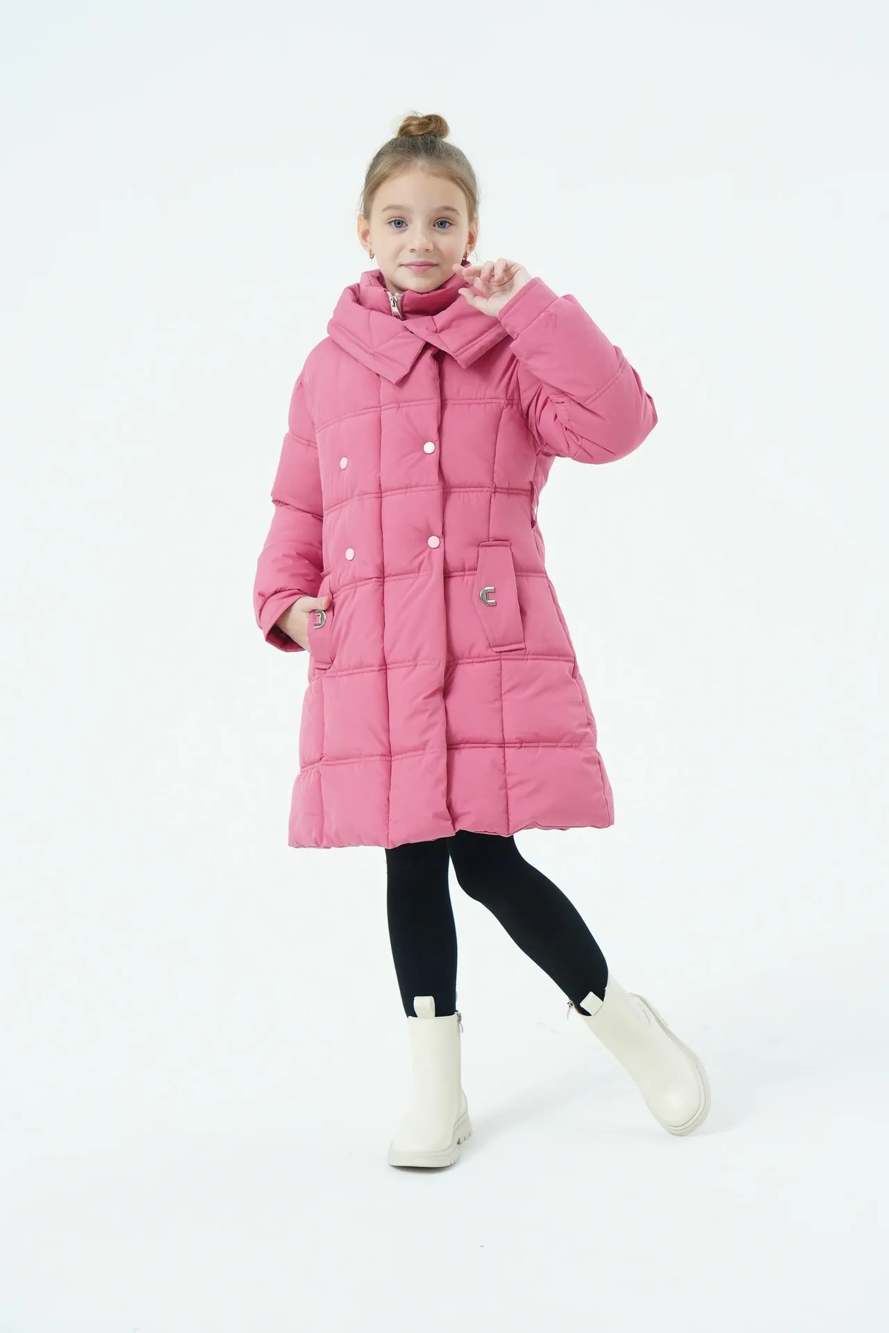 Mädchen Winter Langer Puffermantel mit Kapuze Doppelreihige Dicke Warme Gefütterte Jacke Junior Kinder Winddichte Schule Oberbekleidung 6-14 Jahre – Detail 22