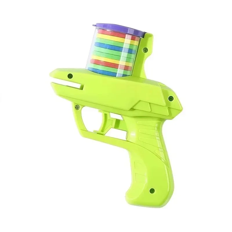Pistola de disco ao ar livre para crianças, brinquedo voador, lançador de tiro, material ecologicamente correto, interação macia e inofensiva