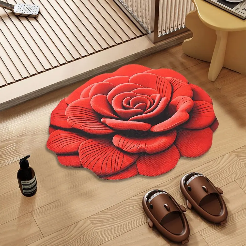 Special-shaped Flower Carpet Soft Absorbent Peony Floor Mat Non-slip 40x40cm/60x60cm Door Gasket