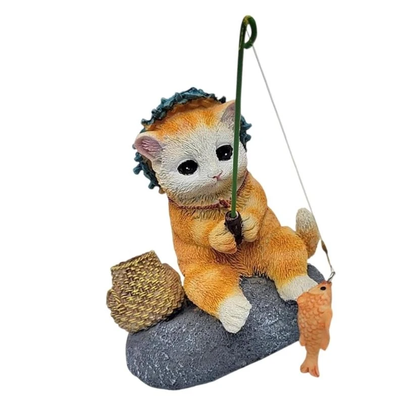 

Cats Fishing Figurine for Garden or Aquarium Decoration Decorative Resin Animal Figure Patios Lawn Yard Ornament high quality