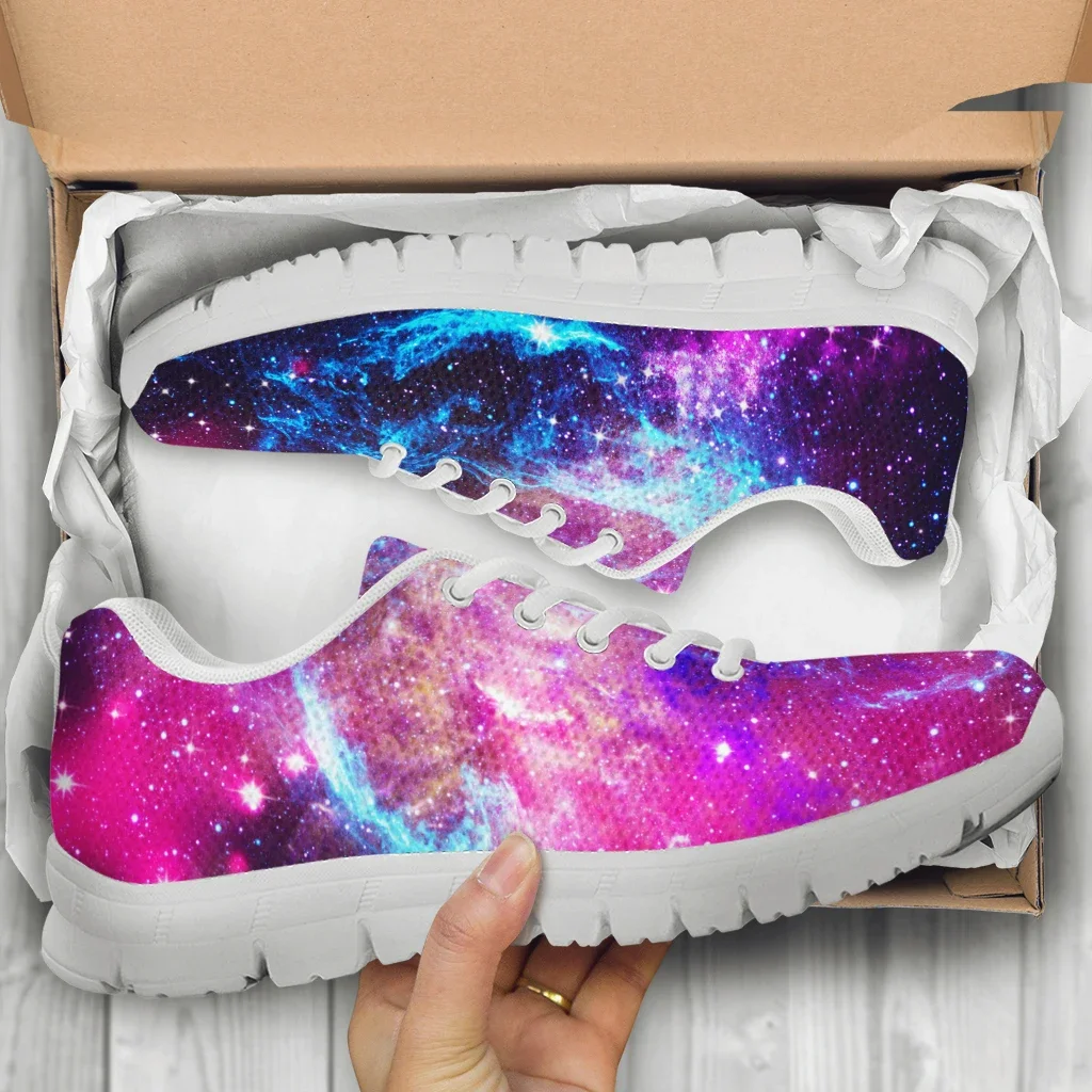 Pretty Galaxy 3D impresso Mesh Sneaker para mulheres, Sapato plano feminino confortável e leve, Calçado de ar respirável, Ace Up