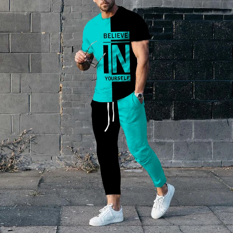 Men Fashion Short Sleeve T-shirt Trousers Sets Vintage 3D Print Oversize Tracksuit Two Piece Sportwear Suit Outfit Clothes