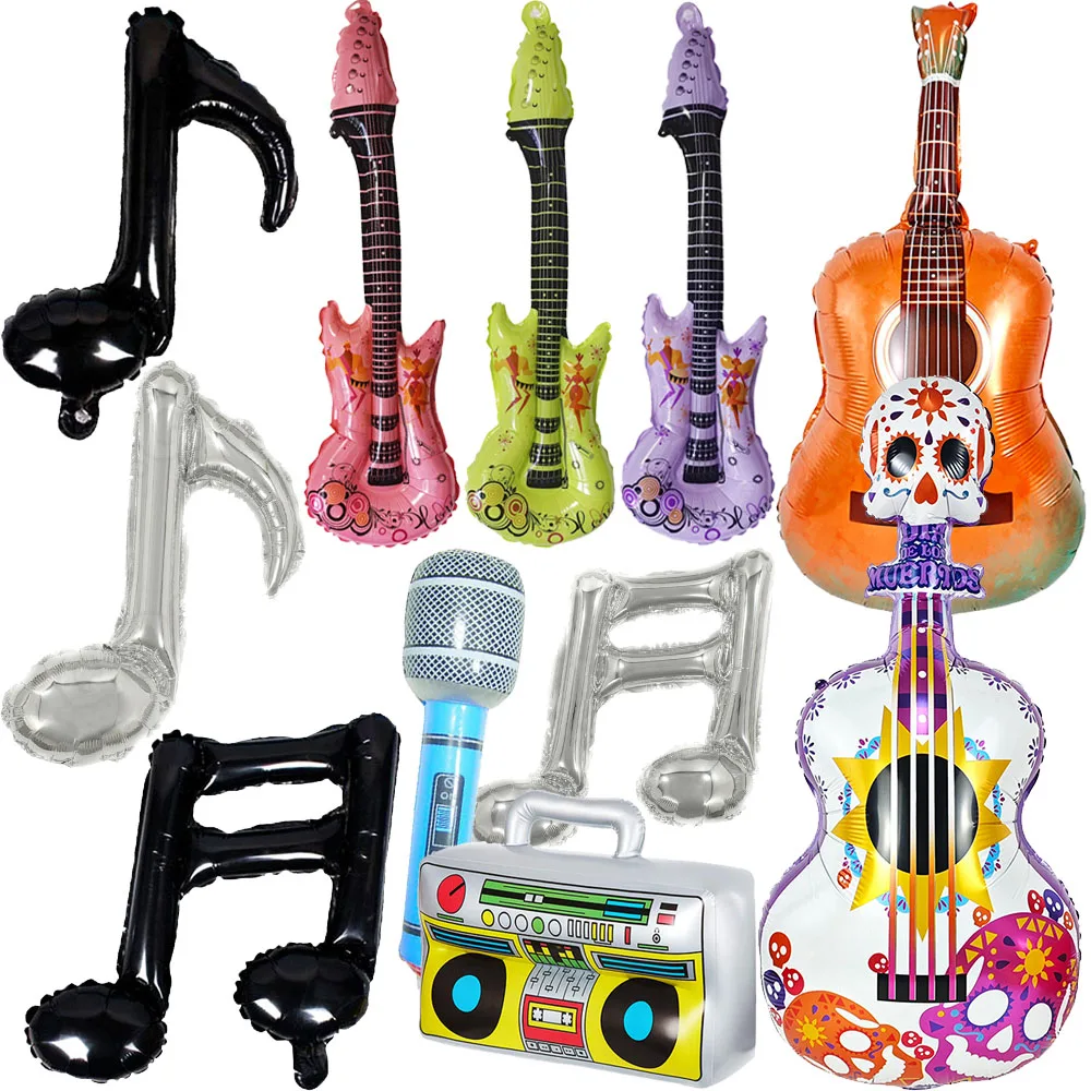 Music Themed Party Balloon Set - Guitar Microphone Boombox Music Note Foil Balloon for Rock 80s 90s Disco Birthday Party Decor