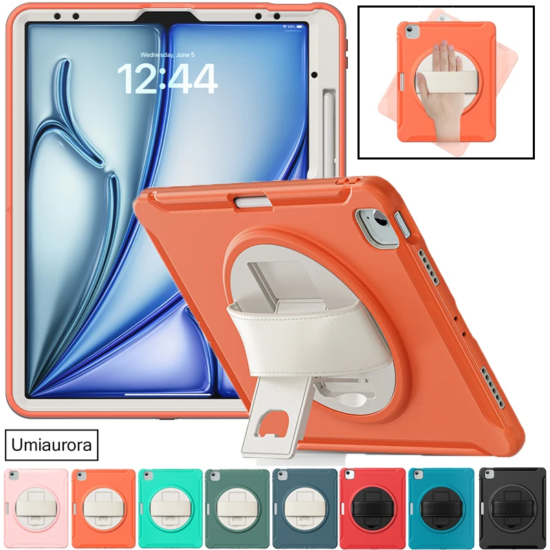 

﻿ Для iPad Air 6 5 4 10,9 Pro 11 12,9 13 дюймов M2 M4 2022 2024 Чехол для планшета Детский силиконовый противоударный ремешок для ПК Подставка Броня Чехол