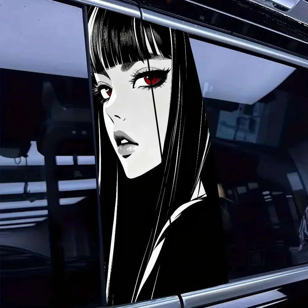 1 Pair Anime Girl Car B-Pillar Decals, Skeleton Nun Car Center Pillar Stickers, Waterproof Vinyl Halloween Theme Vehicle Door Pi