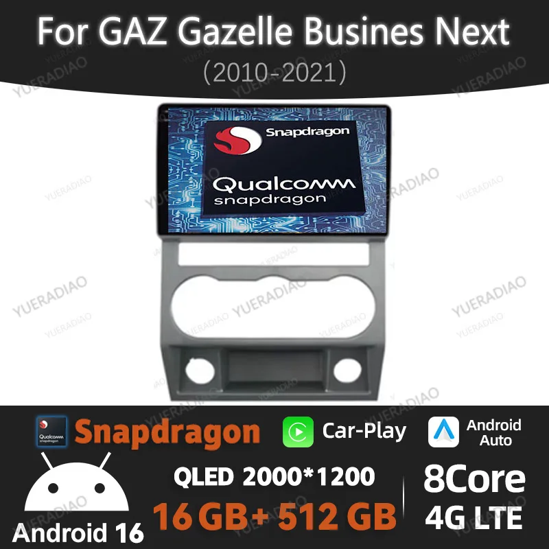Android 16 Car Radio For GAZ Gazelle Busines Next 2010 - 2021 GPS NAVI Head Unit Multimedia Video Player BT QLED 4G LTE 5G WIFI