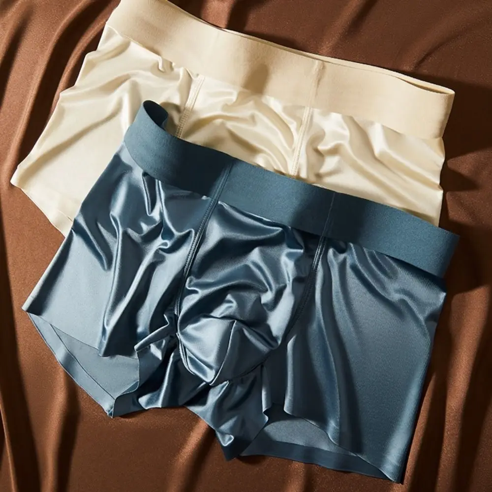 ملابس داخلية بسيطة ورقيقة من الحرير الساتان ملابس داخلية بدون خياطة من الحرير الجليدي ملابس داخلية متوسطة الخصر للرجال #2