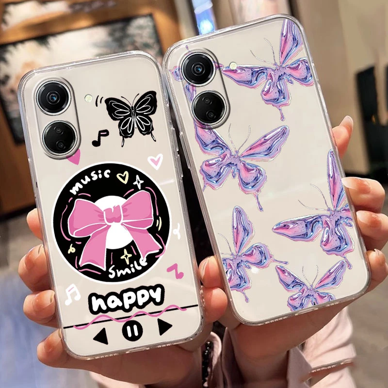 Чехол для телефона «Белая бабочка» для Redmi A4 14C 14R A3 Pro 13C 10A 9C 12C A1 A2 Plus Note 8 8T 13R 12 Pro 7S Poco C65 5G Прозрачный чехол