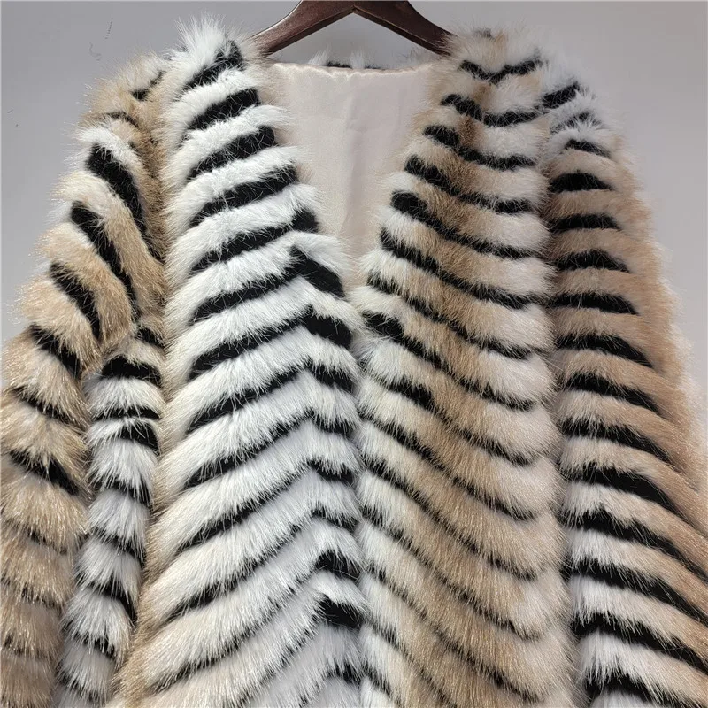 Clothland femmes rétro motif chevrons manteau de fourrure à manches longues col en V Chic Vintage épais hiver chaud veste Mujer CB253