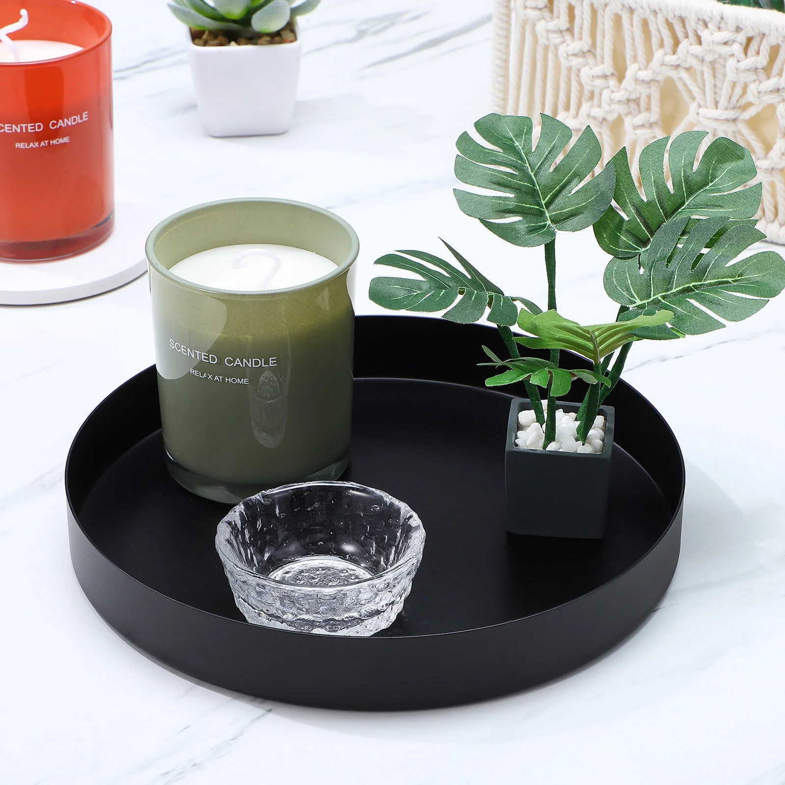 Circle Tray Decor Metal Tray Coffee Table Decor Black Round Decorative Stainless Steel Holder Circle