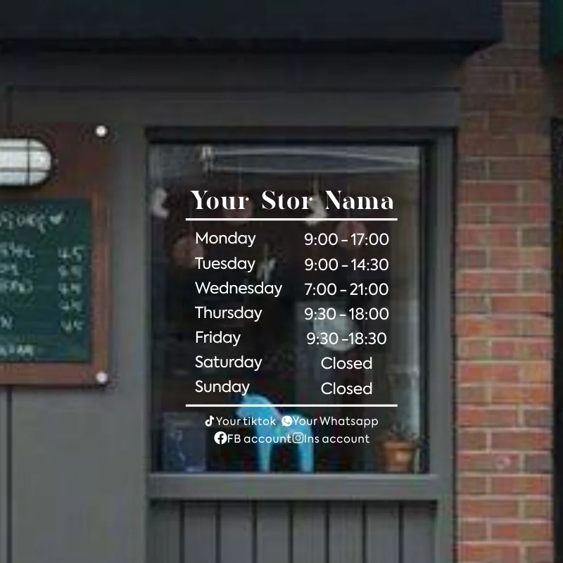 Opening Hours With Custom Business Logo Shop Custom Window Door Vinyl Sticker Decal For Store Restaurant Office Salon