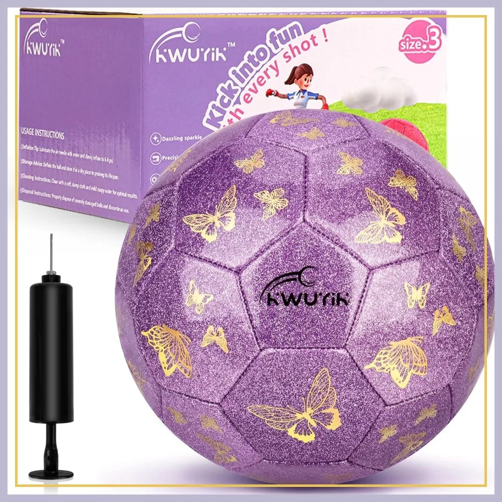 

Soccer Ball Size 3 Purple Pink Glitter Butterfly for Kids Indoor Outdoor Practice Gift
