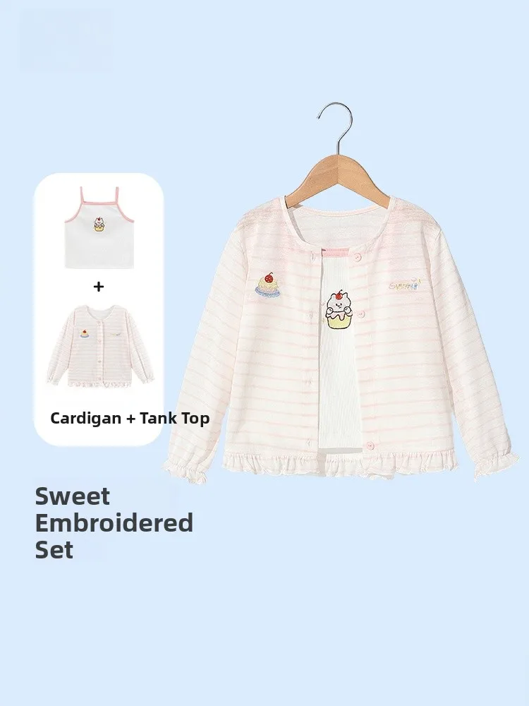 cute-girl's-summer-outfit-set-long-sleeve-embroidered-ruffle-hem-jacket-two-piece-set-combed-cotton-viscose-fiber-cotton-spandex