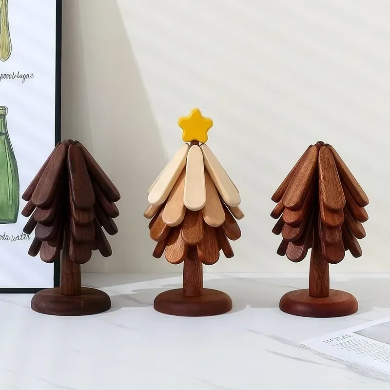 

Набор штативов в форме дерева, деревянный штатив для горячей посуды, деревянный штатив, противоожоговая термостойкая подставка, рождественская елка, звезда, яблоки